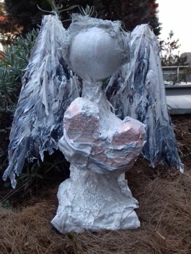 Sculpture titled "Angel with heavy he…" by Michaela Bartošová, Original Artwork, Mixed Media