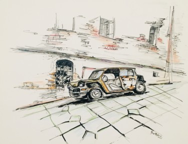 Desenho intitulada "Historic car" por Michaela Bartošová, Obras de arte originais, Tinta