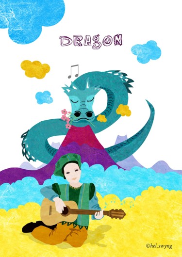 Le Dragon, signe astrologique chinois Digitale Künste mit dem Titel "Le Dragon, signe as…" von Hel Swynghedauw (Hel), Original-Kunstwerk, Digitale Malerei