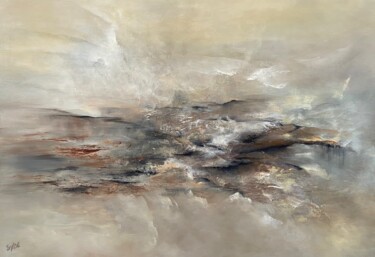 Painting titled "Voile de brume" by Sylde, Original Artwork, Oil Mounted on Wood Stretcher frame