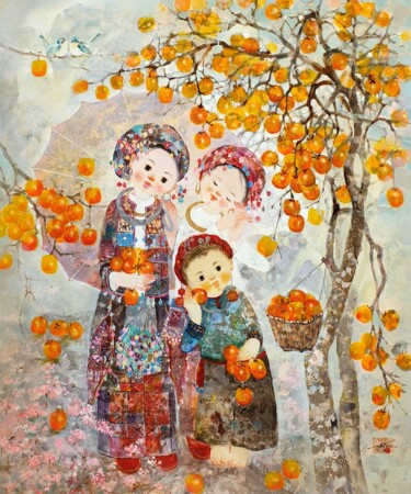 Painting titled "a Graceful smile 3" by Sỹ Nguyễn Văn, Original Artwork, Lacquer Mounted on Wood Stretcher frame