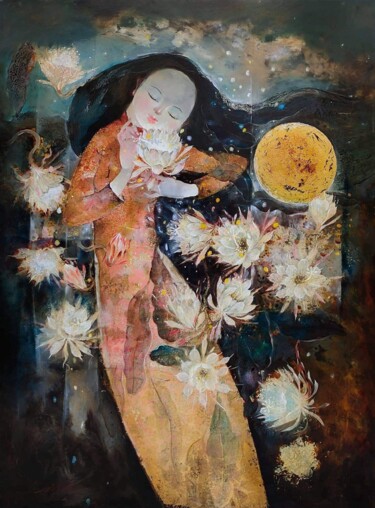 Painting titled "flowers colors 02" by Sỹ Nguyễn Văn, Original Artwork, Lacquer