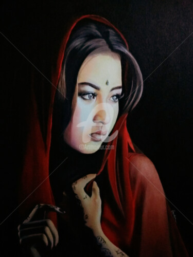Painting titled "indian lady" by Syamprasad, Original Artwork, Oil