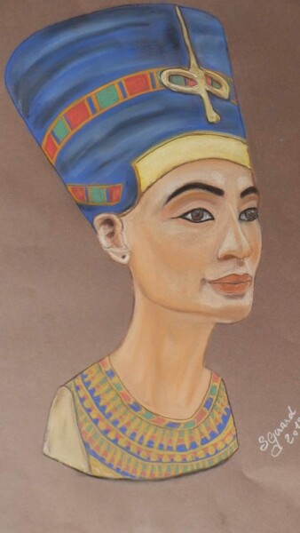 Drawing titled "Néfertiti II" by Sybartiste, Original Artwork, Pastel