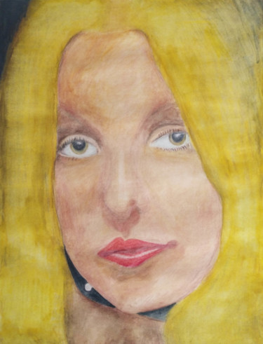 Картина под названием "Blondie" - Yb Møl, Подлинное произведение искусства, Акварель Установлен на Деревянная панель