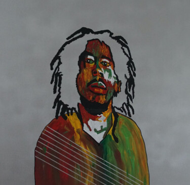 Schilderij getiteld "BOB MARLEY" door Sybille Hirth, Origineel Kunstwerk, Acryl