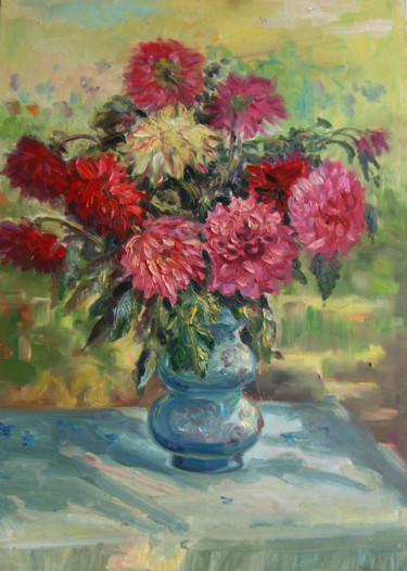 Painting titled "Георгины.jpg" by Aleksandr Sychev, Original Artwork, Oil