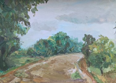 Painting titled "Rainy road" by Anastasia Sycheva, Original Artwork, Oil