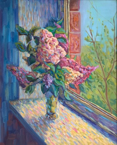 Pittura intitolato "Abstract lilac" da Anastasia Sycheva, Opera d'arte originale, Olio