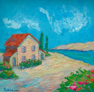 Malarstwo zatytułowany „Summer, sun, sea” autorstwa Anastasia Sycheva, Oryginalna praca, Olej Zamontowany na Karton