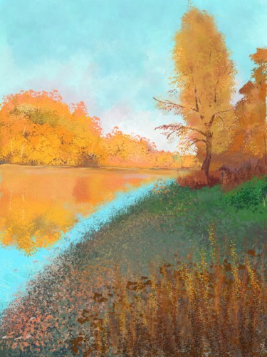 Digital Arts titled "Autumn landscape wi…" by Anastasia Sycheva, Original Artwork, Digital Painting