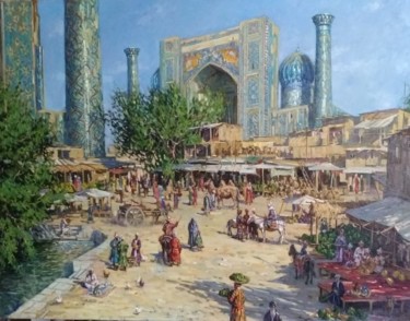 Painting titled "Старый базар" by Vasilii Sychev, Original Artwork, Oil