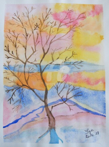 Painting titled "2014-18-coucher-de-…" by Sye, Original Artwork, Watercolor