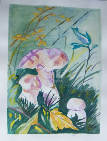 Painting titled "2014-28-champignons" by Sye, Original Artwork, Watercolor