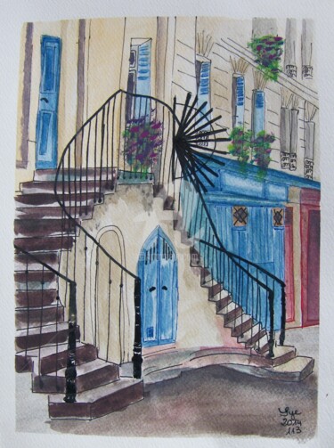 Painting titled "2014-113-escaliers-…" by Sye, Original Artwork, Watercolor