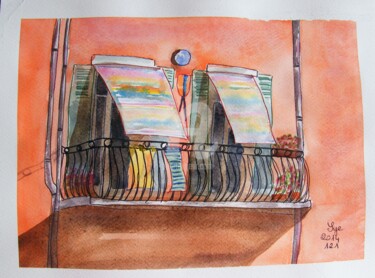 Painting titled "2014-121-au-balcon." by Sye, Original Artwork, Watercolor