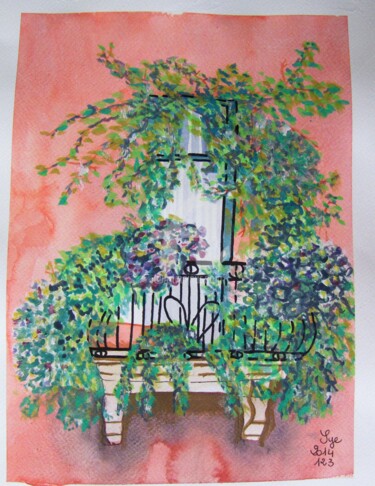 Peinture intitulée "2014-123-balcon-fle…" par Sye, Œuvre d'art originale, Aquarelle