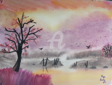 Painting titled "2014-67-a-l-aube." by Sye, Original Artwork, Watercolor