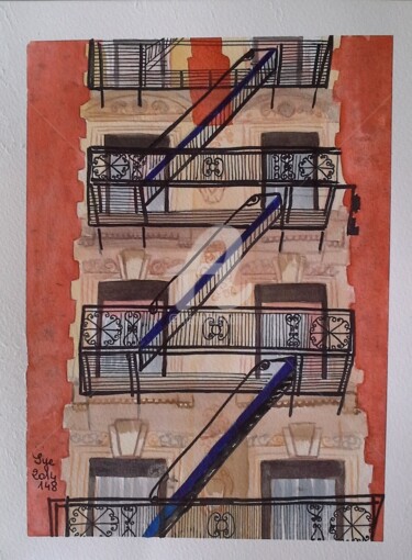 Painting titled "2014-148-les-escali…" by Sye, Original Artwork, Watercolor