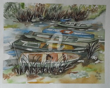 Peinture intitulée "2014-150-les-barque…" par Sye, Œuvre d'art originale, Aquarelle