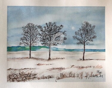 Peinture intitulée "2015-12-la-neige-de…" par Sye, Œuvre d'art originale, Aquarelle