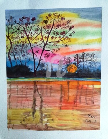 Painting titled "2015-17-reflets-dor…" by Sye, Original Artwork, Watercolor