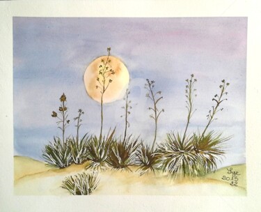 Painting titled "La lune de Man" by Sye, Original Artwork, Watercolor