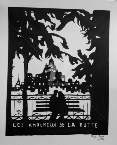 Peinture intitulée "2016-10- Les amoure…" par Sye, Œuvre d'art originale, Encre