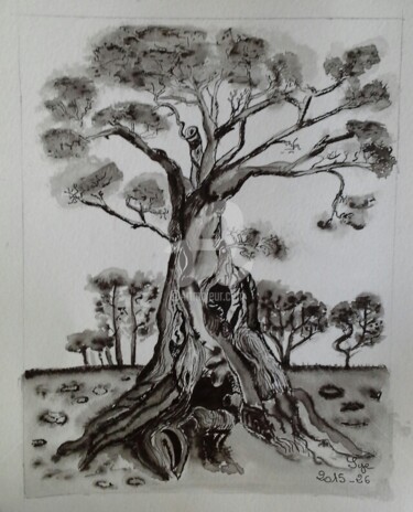 Painting titled "2015-26-L ARBRE TOR…" by Sye, Original Artwork, Ink