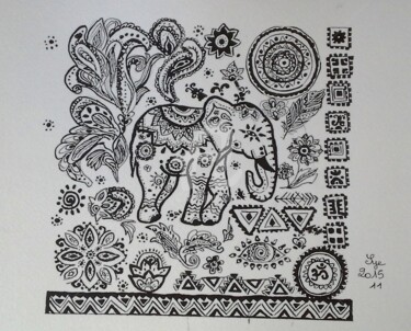 Peinture intitulée "2015-11-L'ELEPHANT" par Sye, Œuvre d'art originale, Encre