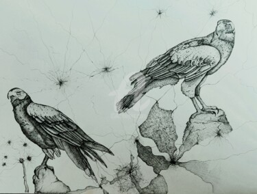 Tekening getiteld "Eagle's Return" door Syed Akheel, Origineel Kunstwerk, Inkt