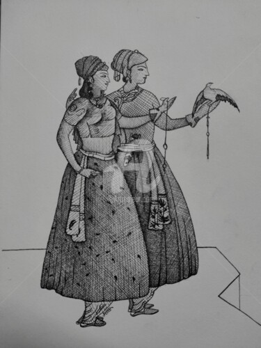 Drawing titled "Noor Jahan and Jhan…" by Syed Akheel, Original Artwork, Ink