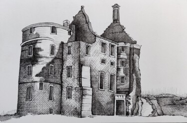 Dessin intitulée "Newark castle 2022" par Syed Akheel, Œuvre d'art originale, Encre