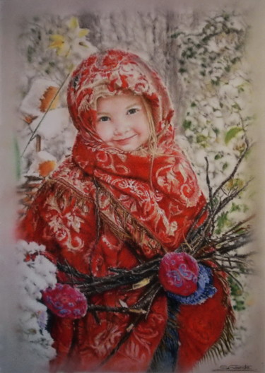 Malerei mit dem Titel "Petite fille tchèque" von Sylvie Geneste, Original-Kunstwerk, Pastell