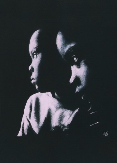 Peinture intitulée "Mère et enfant" par Sylvie Geneste, Œuvre d'art originale, Pastel