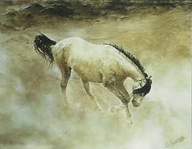 Peinture intitulée "Mustang" par Sylvie Geneste, Œuvre d'art originale, Pastel