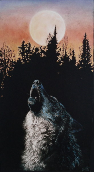 Peinture intitulée "Le cri du loup" par Sylvie Geneste, Œuvre d'art originale, Pastel