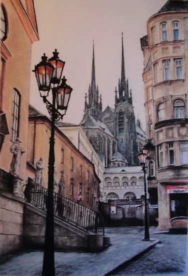 Malerei mit dem Titel "Une vue de Brno, Ré…" von Sylvie Geneste, Original-Kunstwerk, Pastell