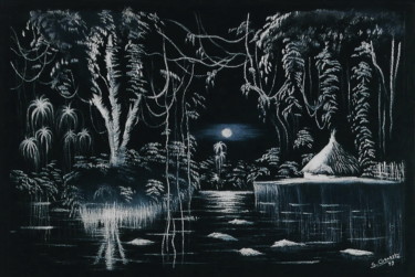Malerei mit dem Titel "Nuit africaine" von Sylvie Geneste, Original-Kunstwerk, Pastell