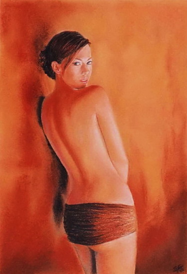 Painting titled "Dos nu" by Sylvie Geneste, Original Artwork, Pastel