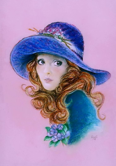 Malerei mit dem Titel "Romantique capeline" von Sylvie Geneste, Original-Kunstwerk, Pastell