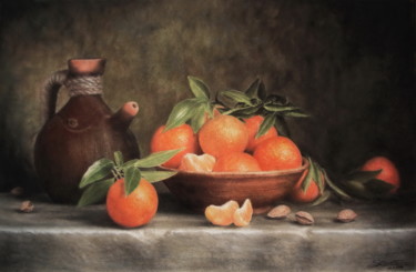 Картина под названием "Bol d'agrumes" - Sylvie Geneste, Подлинное произведение искусства, Пастель