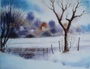 Painting titled "Envol hivernal" by Sylvie Geneste, Original Artwork, Pastel