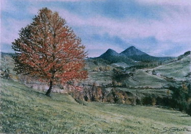 Pittura intitolato "Paysage d'Auvergne" da Sylvie Geneste, Opera d'arte originale, Pastello