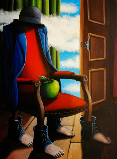 Painting titled "PORTRAIT DE MAGRITTE" by Syl20, Original Artwork, Acrylic Mounted on Wood Stretcher frame