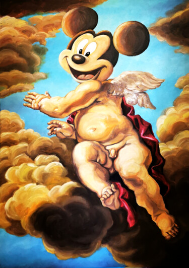 Pintura titulada "MICKEY L'ANGE" por Syl20, Obra de arte original, Acrílico Montado en Bastidor de camilla de madera