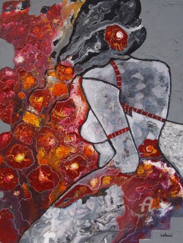 Pintura intitulada "Rouge et gris" por Sylvie Oliveri, Obras de arte originais, Acrílico