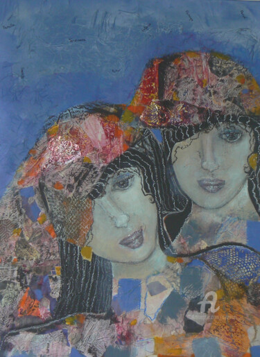 「Les deux soeurs」というタイトルの絵画 Sylvie Oliveriによって, オリジナルのアートワーク, アクリル ウッドストレッチャーフレームにマウント