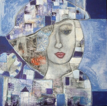 Painting titled "Pensées bleues" by Sylvie Oliveri, Original Artwork, Acrylic