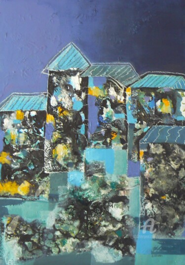 Peinture intitulée "Le village après la…" par Sylvie Oliveri, Œuvre d'art originale, Acrylique